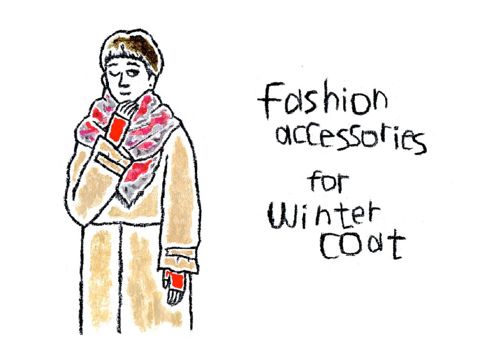 「冬は小物でコートを楽しもう」　イラスト＝米山夏子